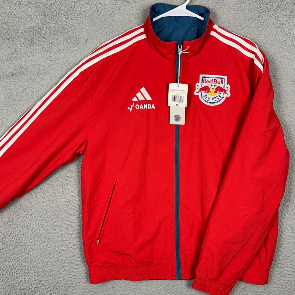 NEW New York Red Bulls Adidas Anthem Jacket Men Medium Red MLS Soccer Reversible